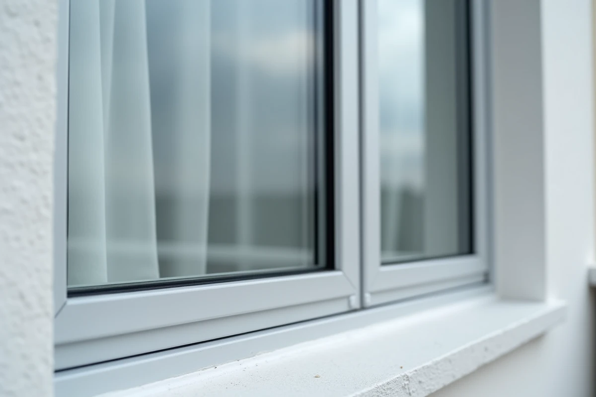 Gros plan sur un cadre de fenêtre peint en RAL 9006 blanc aluminium sur une façade résidentielle moderne