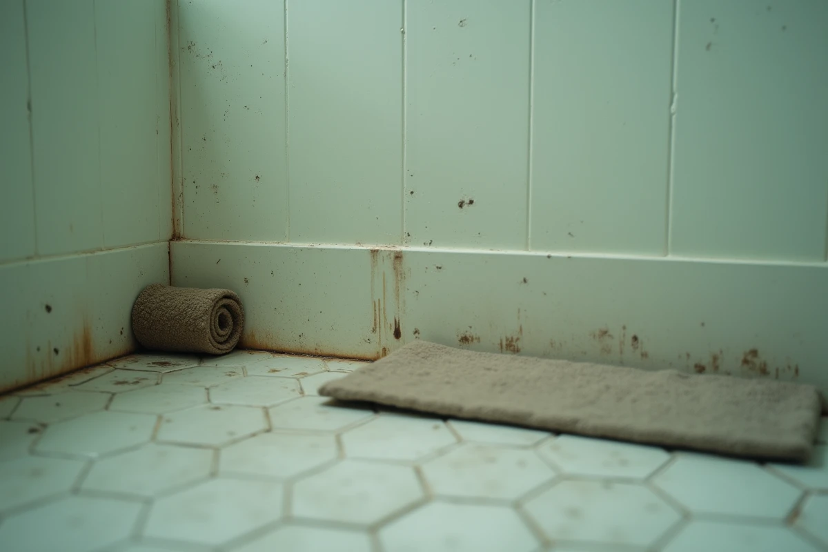 Coin humide d'une salle de bain domestique propice à l'apparition d'iules et d'insectes