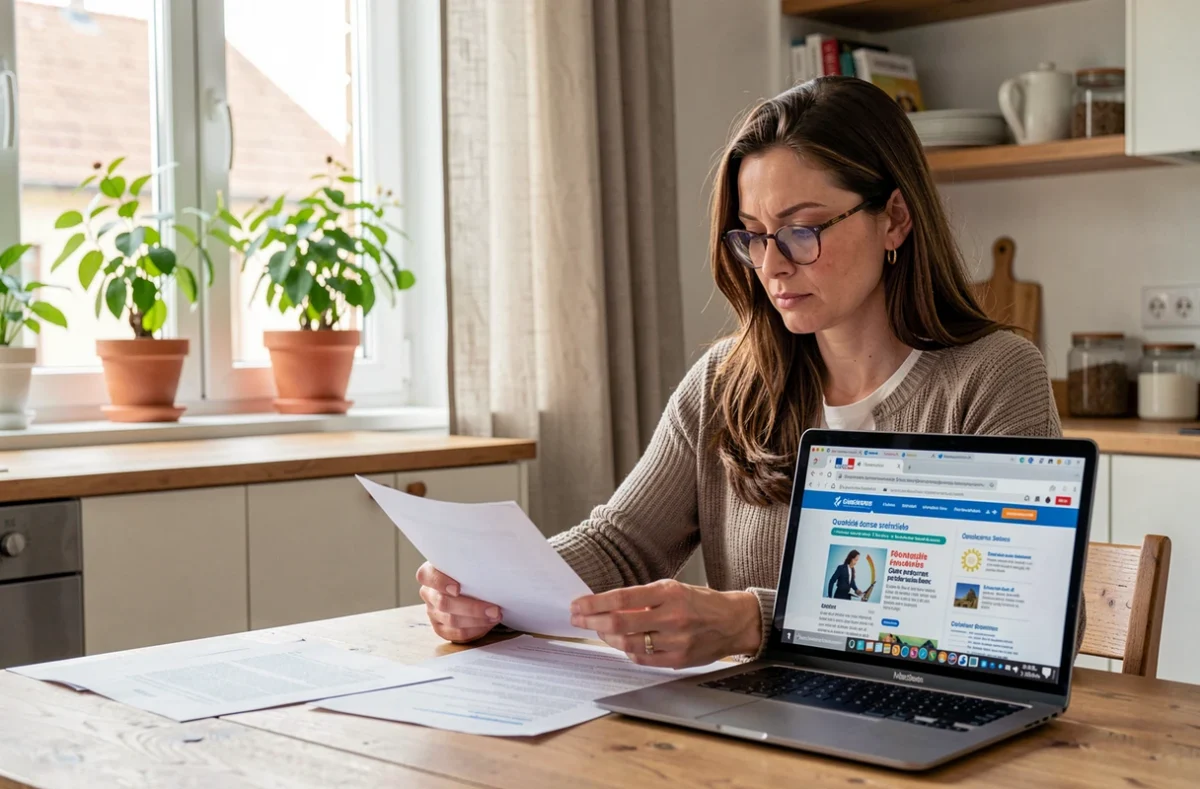 Femme consultant les aides financières disponibles pour l'installation d'une pompe à chaleur sur son ordinateur