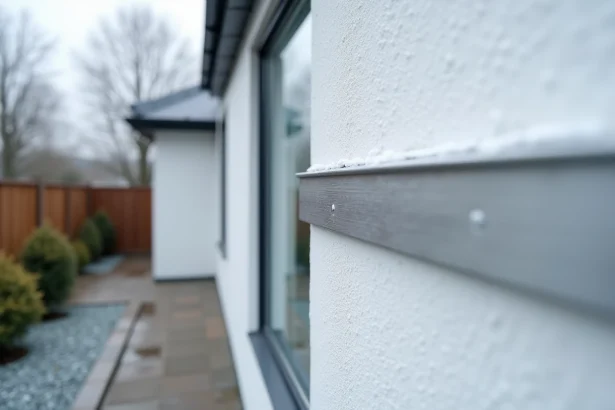 Cornière aluminium extérieure installée sur l'angle d'un mur en façade, protection contre le gel et les chocs