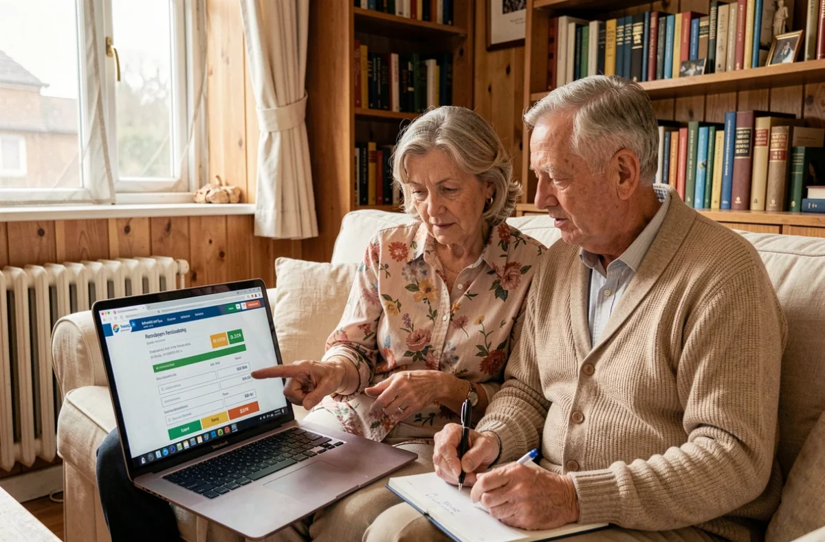 Couple de retraités simulant les aides financières pour la rénovation énergétique de leur domicile en 2026