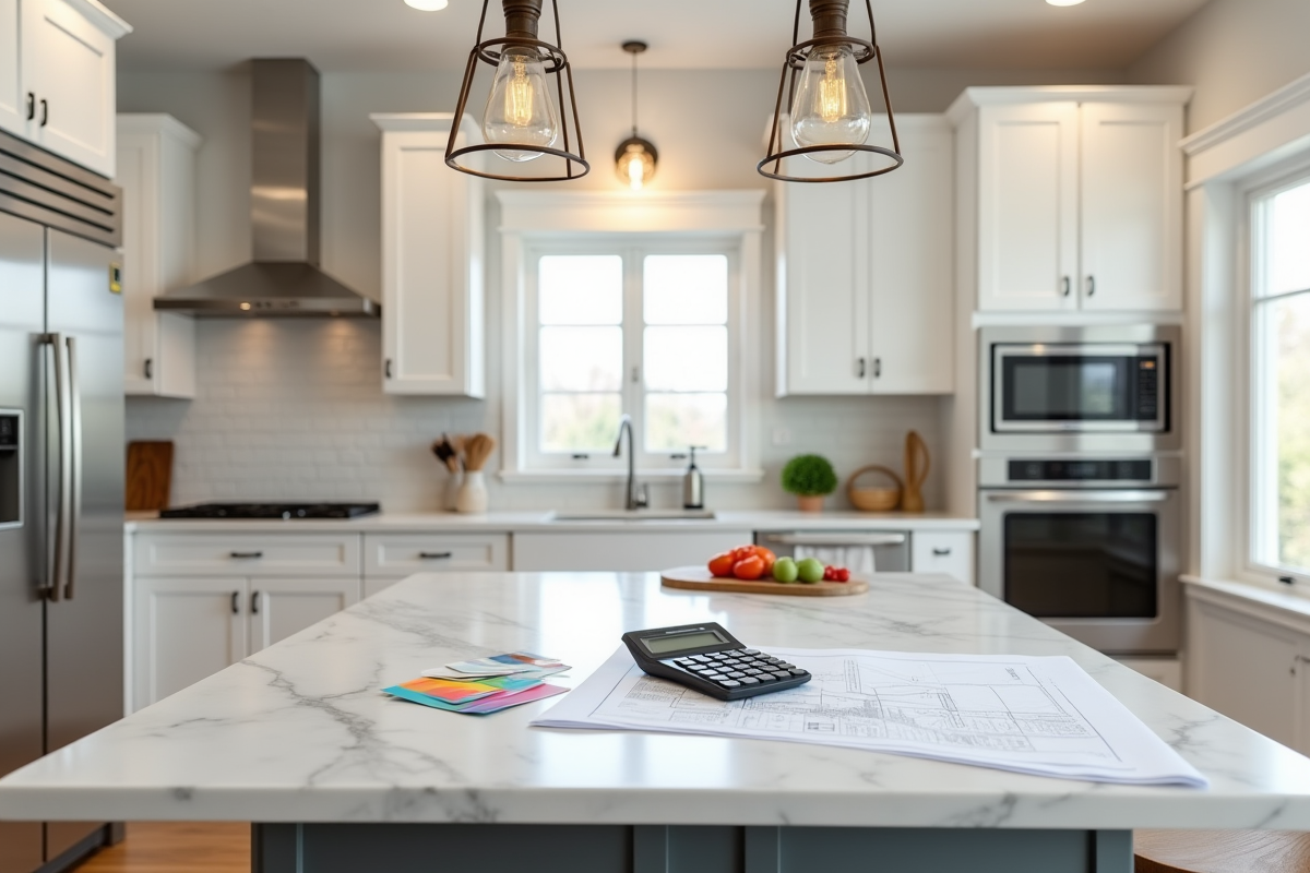 Cuisine lumineuse avec plans et plans de budget