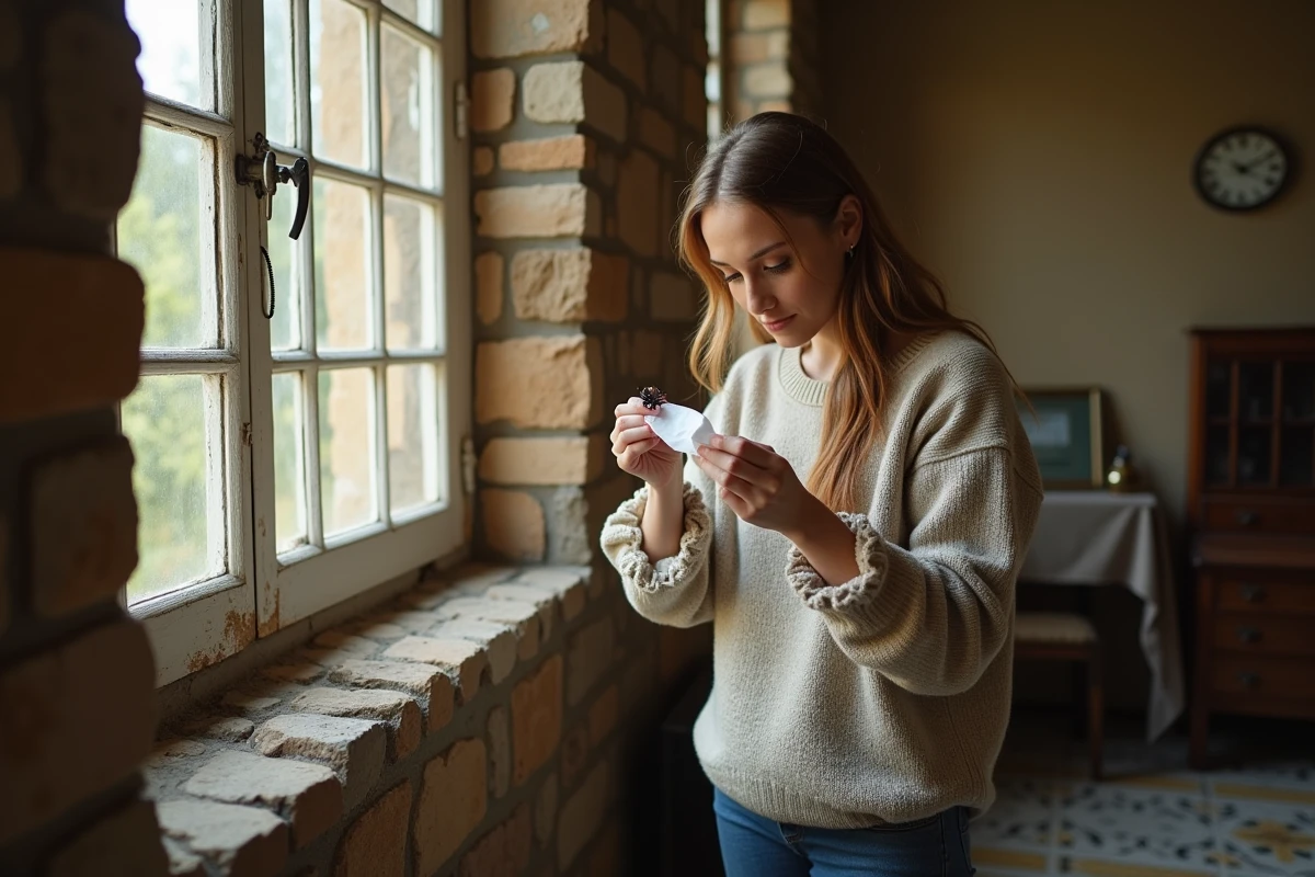 Femme examinant une zone humide pr&egrave;s d