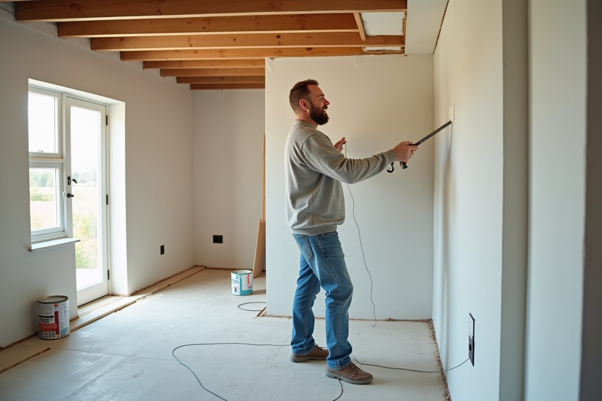 Homme peignant les murs d