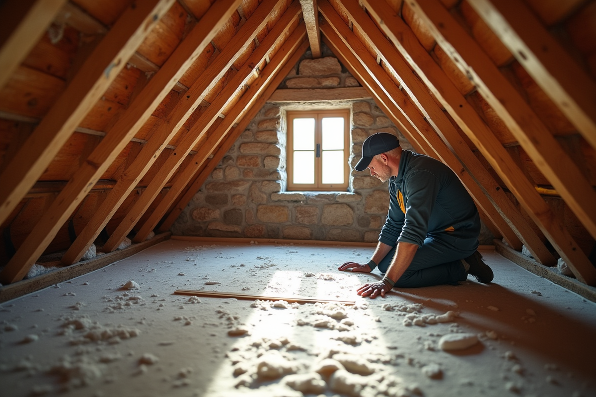 Installation d'isolation moderne dans une vieille maison en pierre