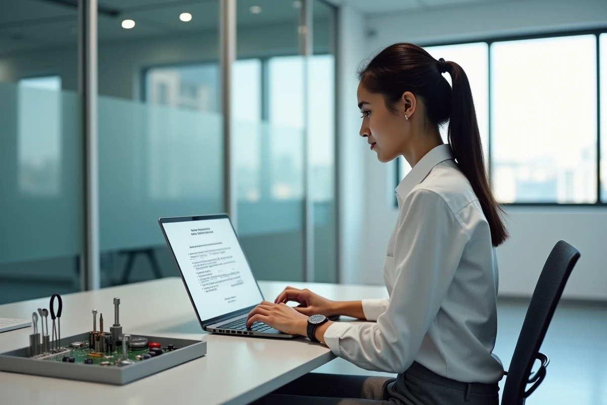 Jeune femme ingénieure examinant un planning numérique