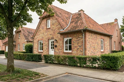 Maison picarde traditionnelle en briques rouges nouvellement construite dans un quartier résidentiel du nord de la France