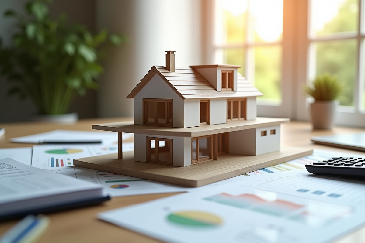 Maquette d une maison contemporaine sur un bureau lumineux