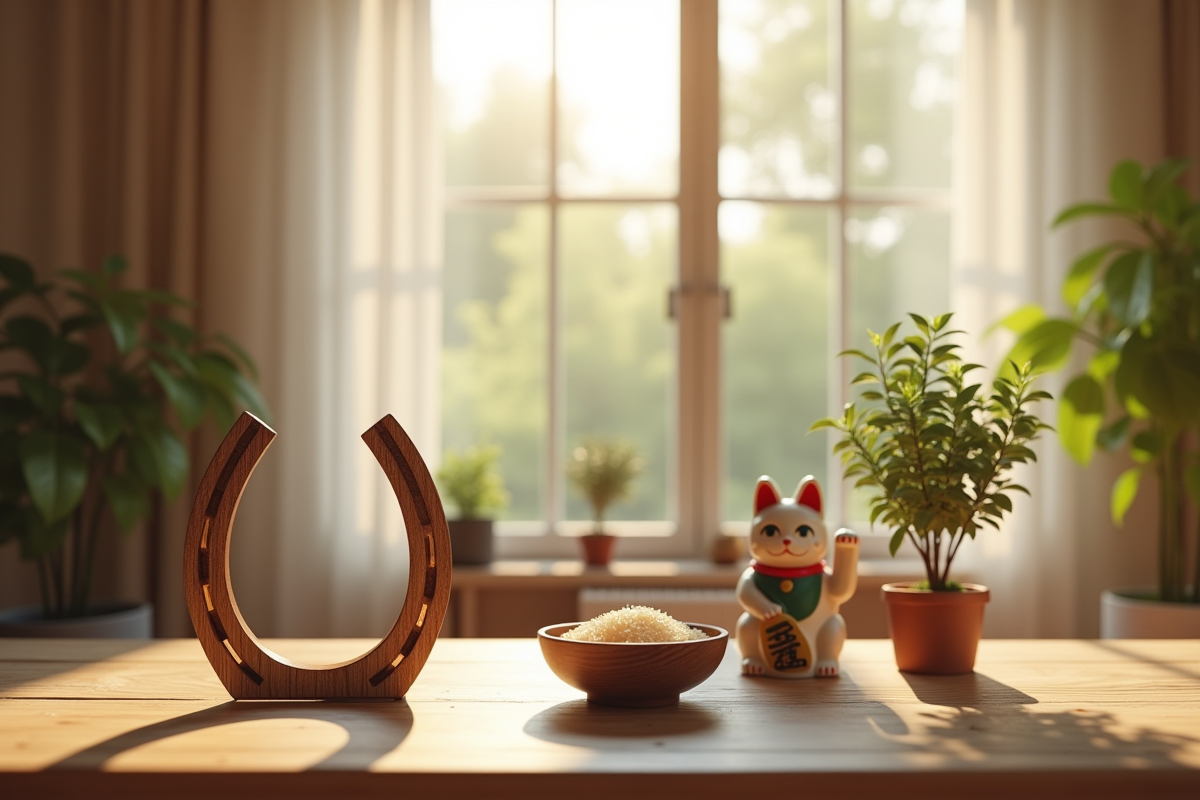Salon chaleureux avec objets de chance traditionnels