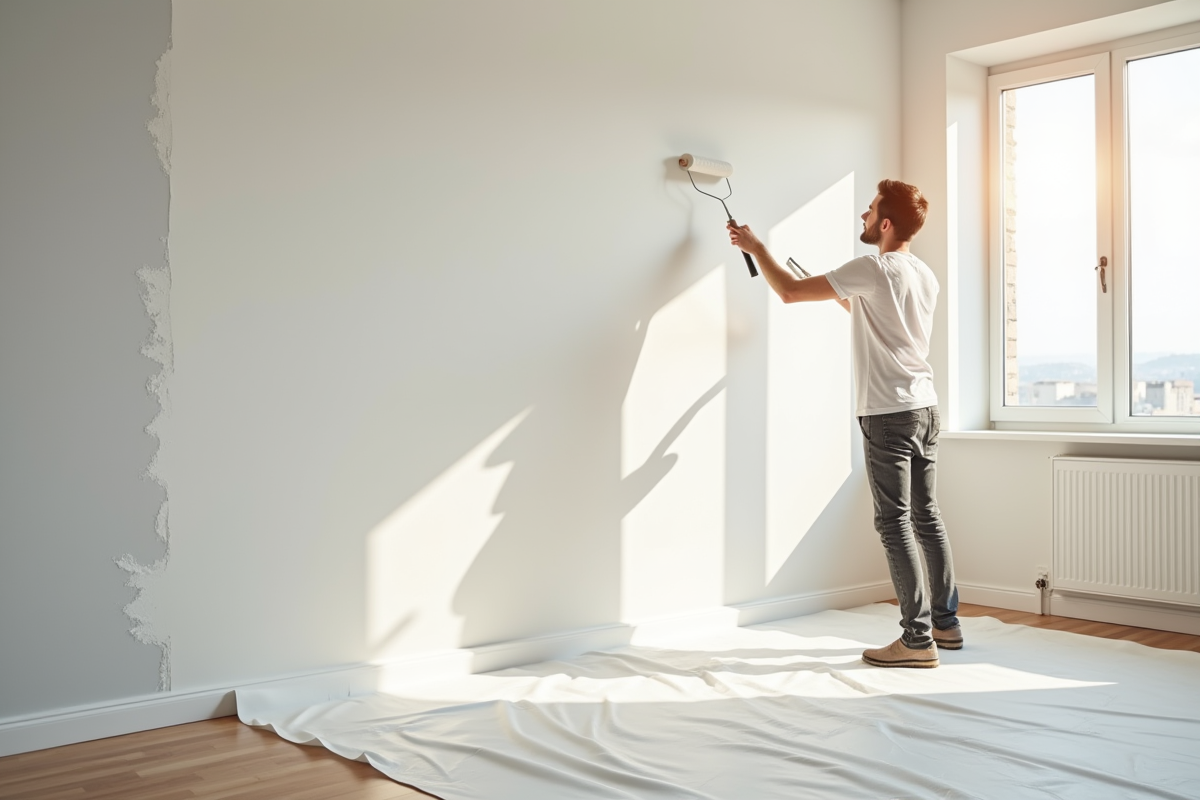 Salon moderne en cours de peinture avec lumière naturelle