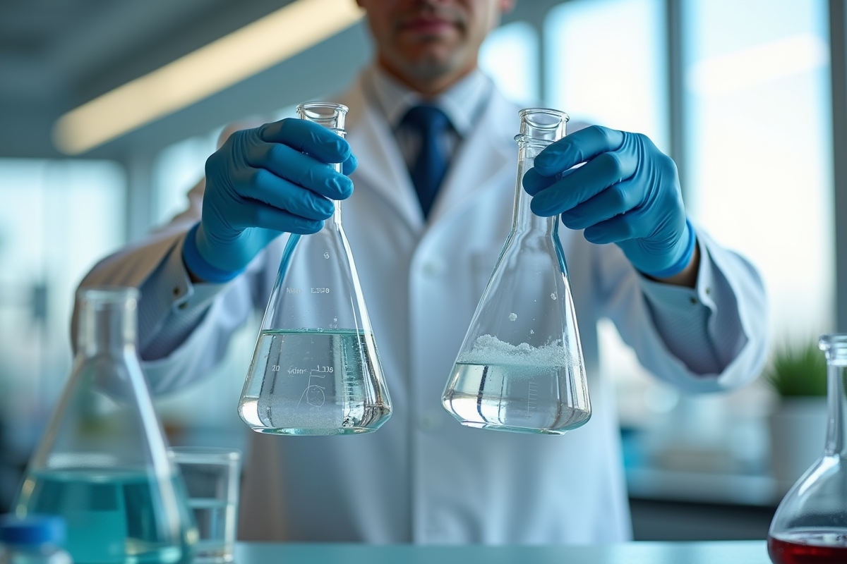 Scientifique comparant deux verres d